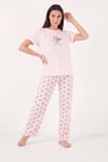 Pamuklu Regular Fit Desenli Bisiklet Yaka Kadın Pijama Takımı 65790784 PEMBE