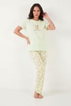 Pamuklu Regular Fit Desenli Bisiklet Yaka Kadın Pijama Takımı 65790784 YEŞİL