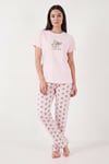 Pamuklu Regular Fit Desenli Bisiklet Yaka Kadın Pijama Takımı 65790784 PEMBE