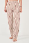 Pamuklu Regular Fit Desenli Bisiklet Yaka Kadın Pijama Takımı 65790784 EKRU-KAHVE