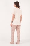 Pamuklu Regular Fit Desenli Bisiklet Yaka Kadın Pijama Takımı 65790784 EKRU-KAHVE