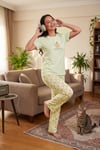 Pamuklu Regular Fit Desenli Bisiklet Yaka Kadın Pijama Takımı 65790784 YEŞİL