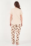 Pamuklu Regular Fit Desenli Bisiklet Yaka Kadın Pijama Takımı 65790784 KAHVE
