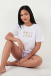 Pamuklu Regular Fit Desenli Şortlu Kadın Pijama Takımı 65790782 Beyaz-Lila