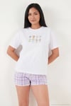 Pamuklu Regular Fit Desenli Şortlu Kadın Pijama Takımı 65790782 Beyaz-Lila