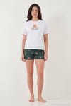 Pamuklu Regular Fit Desenli Şortlu Kadın Pijama Takımı 65790782 BEYAZ-YEŞİL