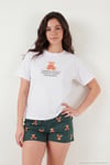 Pamuklu Regular Fit Desenli Şortlu Kadın Pijama Takımı 65790782 BEYAZ-YEŞİL