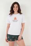 Pamuklu Regular Fit Desenli Şortlu Kadın Pijama Takımı 65790782 BEYAZ-YEŞİL
