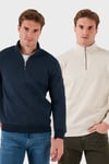 Pamuklu Regular Fit Dik Yaka 2'li Paket Erkek Sweat 59052592S2 KUM-KOYU LACİVERT