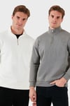 Pamuklu Regular Fit Dik Yaka 2'li Paket Erkek Sweat 59052592S2 Açık Haki-Ekru