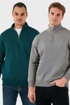 Pamuklu Regular Fit Dik Yaka 2'li Paket Erkek Sweat 59052592S2 Açık Haki-Petrol