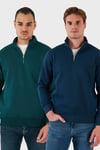 Pamuklu Regular Fit Dik Yaka 2'li Paket Erkek Sweat 59052592S2 İNDİGO-PETROL