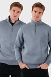 Pamuklu Regular Fit Dik Yaka 2'li Paket Erkek Sweat 59052592S2 KOYU GRİ-KOYU GRİ