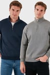 Pamuklu Regular Fit Dik Yaka 2'li Paket Erkek Sweat 59052592S2 AÇIK HAKİ-KOYU LACİVERT