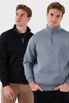 Pamuklu Regular Fit Dik Yaka 2'li Paket Erkek Sweat 59052592S2 KOYU GRİ-SİYAH