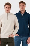 Pamuklu Regular Fit Dik Yaka 2'li Paket Erkek Sweat 59052592S2 İNDİGO-KUM