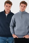 Pamuklu Regular Fit Dik Yaka 2'li Paket Erkek Sweat 59052592S2 KOYU GRİ-KOYU LACİVERT