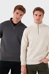 Pamuklu Regular Fit Dik Yaka 2'li Paket Erkek Sweat 59052592S2 KUM-ANTRASİT