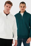 Pamuklu Regular Fit Dik Yaka 2'li Paket Erkek Sweat 59052592S2 Ekru-Petrol