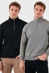 Pamuklu Regular Fit Dik Yaka 2'li Paket Erkek Sweat 59052592S2 Siyah-Açık Haki
