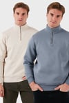 Pamuklu Regular Fit Dik Yaka 2'li Paket Erkek Sweat 59052592S2 KOYU GRİ-KUM