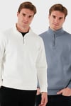 Pamuklu Regular Fit Dik Yaka 2'li Paket Erkek Sweat 59052592S2 Ekru-Koyu Gri