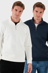Pamuklu Regular Fit Dik Yaka 2'li Paket Erkek Sweat 59052592S2 Ekru-Koyu Lacivert