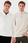 Pamuklu Regular Fit Dik Yaka 2'li Paket Erkek Sweat 59052592S2 Ekru-Kum