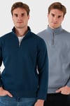 Pamuklu Regular Fit Dik Yaka 2'li Paket Erkek Sweat 59052592S2 İNDİGO-KOYU GRİ