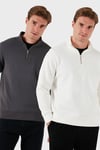 Pamuklu Regular Fit Dik Yaka 2'li Paket Erkek Sweat 59052592S2 Ekru-Antrasit