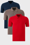 Pamuklu Regular Fit Düğmeli 3'lü Paket Erkek Polo Yaka T Shirt 5902739S3 İndigo-Kırmızı-Vizon