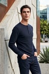 Pamuklu Regular Fit Düğmeli Bisiklet Yaka Erkek Sweat 5905852 LACİVERT