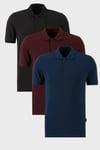 Pamuklu Regular Fit Düğmeli Polo Yaka 3'lü Paket Erkek T Shirt 5902127S3 İndigo-Siyah-Vişne