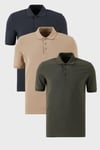 Pamuklu Regular Fit Düğmeli Polo Yaka 3'lü Paket Erkek T Shirt 5902127S3 Antrasit-Haki-Vizon