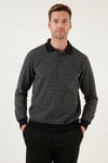 Pamuklu Regular Fit Düğmeli Polo Yaka Erkek Kazak 456211 GRİ