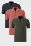 Pamuklu Regular Fit Düğmeli Polo Yaka 3'lü Paket Erkek T Shirt 5902127S3 Antrasit-Haki-Gül