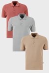 Pamuklu Regular Fit Düğmeli Polo Yaka 3'lü Paket Erkek T Shirt 5902127S3 Gül-Vizon-Kül