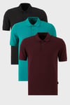 Pamuklu Regular Fit Düğmeli Polo Yaka 3'lü Paket Erkek T Shirt 5902127S3 Siyah-Vişne-Benetton
