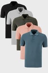 Pamuklu Regular Fit Düğmeli Polo Yaka 5'li Paket Erkek T Shirt 5902127S5 Siyah-Haki-Pudra-Kül-Petrol
