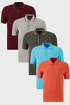 Pamuklu Regular Fit Düğmeli Polo Yaka 5'li Paket Erkek T Shirt 590211827S5 Aquamavi-Hakisarı-Tarçın-Vişne-Taş