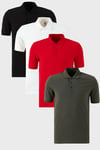 Pamuklu Regular Fit Düğmeli Polo Yaka 4'lü Paket Erkek T Shirt 5902127S4 Siyah-Beyaz-Kırmızı-Haki