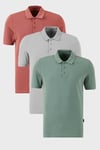 Pamuklu Regular Fit Düğmeli Polo Yaka 3'lü Paket Erkek T Shirt 5902127S3 Gül-Elma Yeşili-Kül