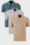 Pamuklu Regular Fit Düğmeli Polo Yaka 3'lü Paket Erkek T Shirt 5902127S3 Kül-Petrol-Vizon