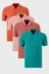 Pamuklu Regular Fit Düğmeli Polo Yaka 4'lü Paket Erkek T Shirt 5902127S4 Tarçın-Pudra-Benetton-Gül