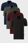 Pamuklu Regular Fit Düğmeli Polo Yaka 4'lü Paket Erkek T Shirt 5902127S4 Siyah-İndigo-Vişne-Haki