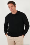 Pamuklu Regular Fit Düğmeli Polo Yaka Erkek Sweat 5905739 SİYAH