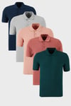 Pamuklu Regular Fit Düğmeli Polo Yaka 5'li Paket Erkek T Shirt 5902127S5 İndigo-Yeşil-Pudra-Gül-Kül