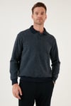 Pamuklu Regular Fit Düğmeli Polo Yaka Erkek Kazak 456211 LACİVERT
