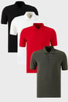 Pamuklu Regular Fit Düğmeli Polo Yaka 4'lü Paket Erkek T Shirt 5902127S4 Siyah-Beyaz-Kırmızı-Haki