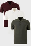 Pamuklu Regular Fit Düğmeli Polo Yaka 3'lü Paket Erkek T Shirt 5902127S3 Beyaz-Vişne-Haki
